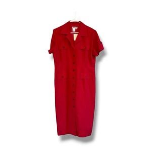 Coldwater Creek Red Short Sleeve Midi Linen Shirtdress Women's Size 16 P NWT
